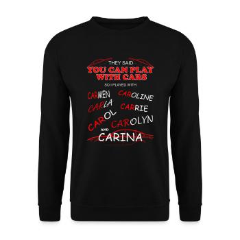 Ich spiele noch mit Autos - Unisex Pullover - Schwarz - Vorne - Alina (178cm) & Michal (187cm)