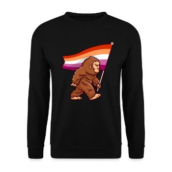 Bigfoot Lesbian Pride Flagge Farben Sasquatch LGBTQ - Unisex Pullover - Schwarz - Vorne - Alina (178cm) & Michal (187cm)
