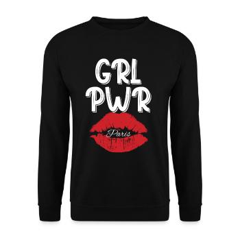 Frauen Paris Kussmund Eiffelturm - Unisex Pullover - Schwarz - Vorne - Alina (178cm) & Michal (187cm)