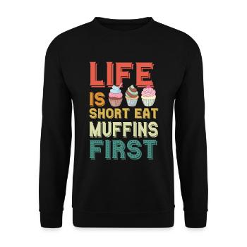 Les premiers muffins mangent des pâtisseries sucrées - Sweat-shirt Unisexe - noir - Devant - Alina (178cm) & Michal (187cm)