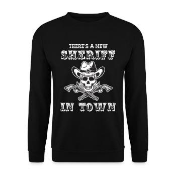 Sheriffstern neuer Sheriff in der Stadt Revolver - Unisex Pullover - Schwarz - Vorne - Alina (178cm) & Michal (187cm)