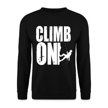 Bouldern Climb On Berg Klettern Bergsteiger - Unisex Pullover - Schwarz - Vorne - Alina (178cm) & Michal (187cm)