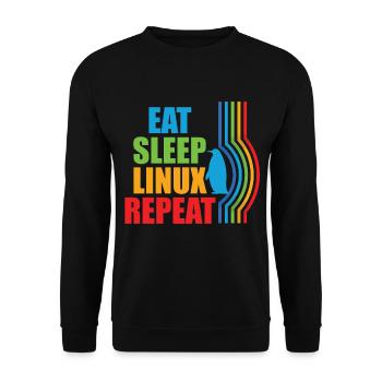 Eat Sleep Linux Repeat Retro Pinguin Nerd Geek - Unisex Pullover - Schwarz - Vorne - Alina (178cm) & Michal (187cm)