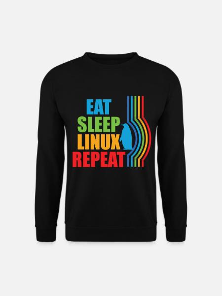 Eat Sleep Linux Repeat Retro Pinguin Nerd Geek - Unisex Pullover - Schwarz