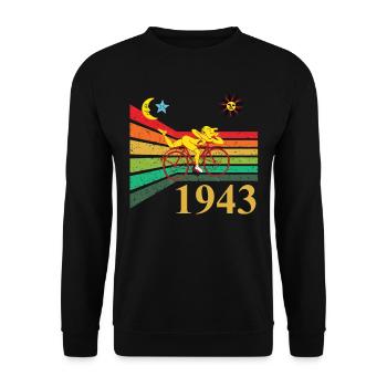 Bicycle Day 1943 Retro Radtour Hofmann Zauberwald - Unisex Pullover - Schwarz - Vorne - Alina (178cm) & Michal (187cm)