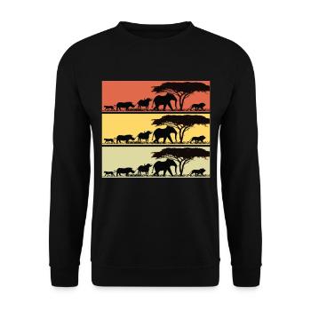 Safari Africa Retro Lion Giraffe Elephants - Unisex Sweatshirt - black - Front - Alina (178cm) & Michal (187cm)