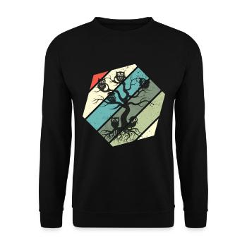 Eule Stammbaum Nachtaktiv Eulen - Unisex Pullover - Schwarz - Vorne - Alina (178cm) & Michal (187cm)