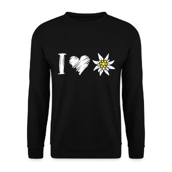 Ich liebe Edelweiß Alpen Wandern Berge Schnee - Unisex Pullover - Schwarz - Vorne - Alina (178cm) & Michal (187cm)