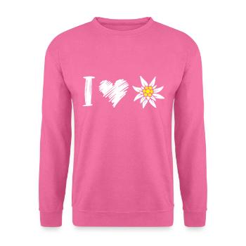 Ich liebe Edelweiß Alpen Wandern Berge Schnee - Unisex Pullover - Pink - Vorne