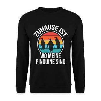 Pinguine zu Hause Nordpol Pinguin Tierliebe - Unisex Pullover - Schwarz - Vorne - Alina (178cm) & Michal (187cm)