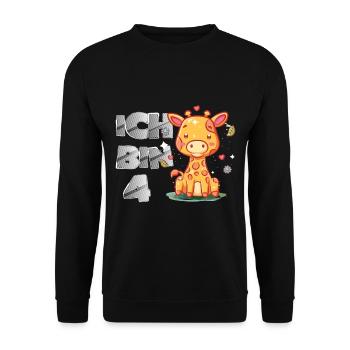 Giraffe 4 Geburtstag Safari Afrika Savanne - Unisex Pullover - Schwarz - Vorne - Alina (178cm) & Michal (187cm)