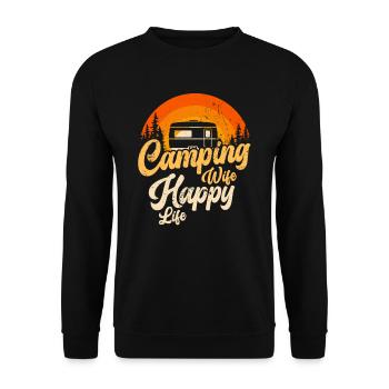 Camping Femme Happy Life Caravane Nature Camper - Sweat-shirt Unisexe - noir - Devant - Alina (178cm) & Michal (187cm)