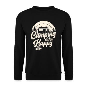 Camping Femme Happy Life Caravane Nature Camper - Sweat-shirt Unisexe - noir - Devant - Alina (178cm) & Michal (187cm)