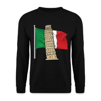Italien Flagge mit schiefer Turm von Pisa - Unisex Pullover - Schwarz - Vorne - Alina (178cm) & Michal (187cm)