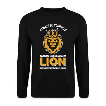 Löwen Krone Löwenmähne Safari Löwengesicht - Unisex Pullover - Schwarz - Vorne - Alina (178cm) & Michal (187cm)