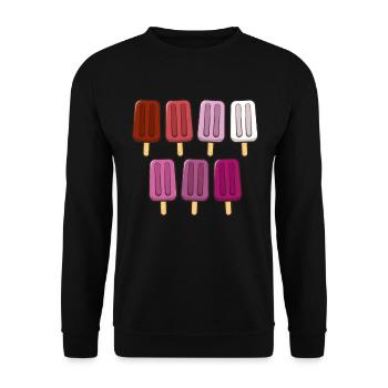 Lesbische Flagge Eis am Stiel 4. Juli Subtiler Stolz - Unisex Pullover - Schwarz - Vorne - Alina (178cm) & Michal (187cm)