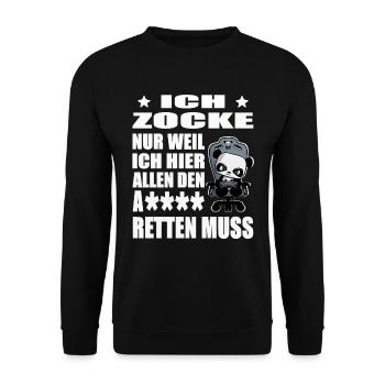 süßer Gaming Panda Ich zocke nur weil ich hier - Unisex Pullover - Schwarz - Vorne - Alina (178cm) & Michal (187cm)