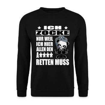süßer Gaming Panda Ich zocke nur weil ich hier - Unisex Pullover - Schwarz - Vorne - Alina (178cm) & Michal (187cm)