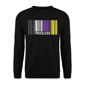 Priceless Gender Nonbinary Pride Barcode Discreet - Unisex Sweatshirt - black - Front - Alina (178cm) & Michal (187cm)
