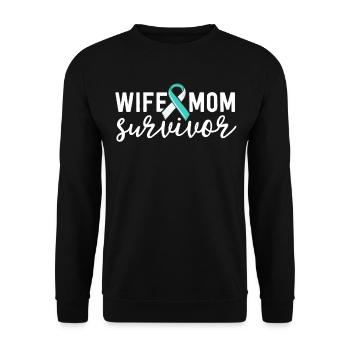 Femme Maman Survivante Cancer du Col de l’utérus Sensibilisation Sarcelle - Sweat-shirt Unisexe - noir - Devant - Alina (178cm) & Michal (187cm)