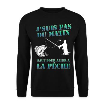 La Pêche le matin J'aime Humour Pêcheur - Sweat-shirt Unisexe - noir - Devant - Alina (178cm) & Michal (187cm)