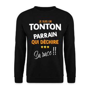 Mon Tonton parrain Qui Déchire Humour Oncle - Sweat-shirt Unisexe - noir - Devant - Alina (178cm) & Michal (187cm)