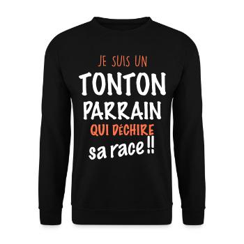 Tonton Parrain Le Mien Déchire - Sweat-shirt Unisexe - noir - Devant - Alina (178cm) & Michal (187cm)