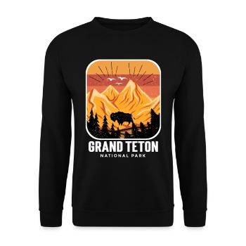 Grand Teton National Park Wyoming Buffalo Souvenir - Sweat-shirt Unisexe - noir - Devant - Alina (178cm) & Michal (187cm)