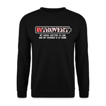 Meine soziale Batterie ist leer Antisozial lustig - Unisex Pullover - Schwarz - Vorne - Alina (178cm) & Michal (187cm)