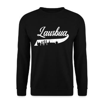 Lausbua Trachten Skyline München Volksfest Tracht - Unisex Pullover - Schwarz - Vorne - Alina (178cm) & Michal (187cm)