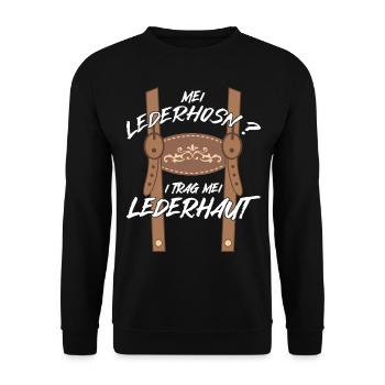 Bayrische Lederhosen Ersatz Hirsch Volksfest - Unisex Pullover - Schwarz - Vorne - Alina (178cm) & Michal (187cm)