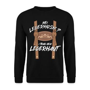 Bayrische Lederhosen Ersatz Hirsch Volksfest - Unisex Pullover - Schwarz - Vorne - Alina (178cm) & Michal (187cm)