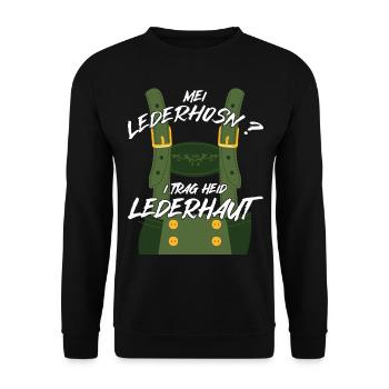 Bayrische Lederhosen Ersatz Hirsch Volksfest - Unisex Pullover - Schwarz - Vorne - Alina (178cm) & Michal (187cm)