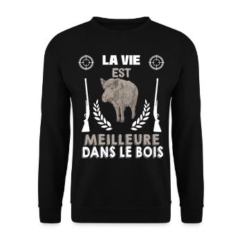 La Vie Est Meilleure Dans Le Bois - Sweat-shirt Unisexe - noir - Devant - Alina (178cm) & Michal (187cm)