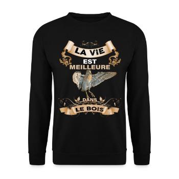 Bécasse la vie est meilleur dans le bois - Sweat-shirt Unisexe - noir - Devant - Alina (178cm) & Michal (187cm)