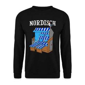 Moin Strandkorb Urlaub Nordlicht Nordisch Ostsee - Unisex Pullover - Schwarz - Vorne - Alina (178cm) & Michal (187cm)