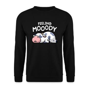 Sentiment Mooody Drôle Vache Moody Lazy Farm Girl - Sweat-shirt Unisexe - noir - Devant - Alina (178cm) & Michal (187cm)