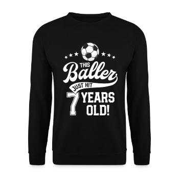 7 Years Old Soccer Themed Birthday Party 7th Bday - Unisex Sweatshirt - black - Front - Alina (178cm) & Michal (187cm)