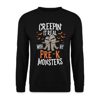 Creepin It Real Pre-K Monster Halloween - Unisex Pullover - Schwarz - Vorne - Alina (178cm) & Michal (187cm)