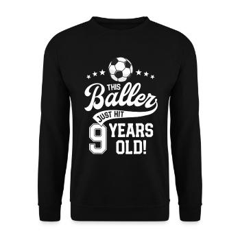 9 Years Old Soccer Themed Birthday Party 9th Bday - Unisex Sweatshirt - black - Front - Alina (178cm) & Michal (187cm)