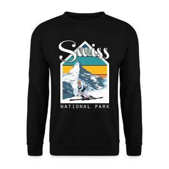 Schweizer Nationalpark Souvenir Schweiz Berge - Unisex Pullover - Schwarz - Vorne - Alina (178cm) & Michal (187cm)