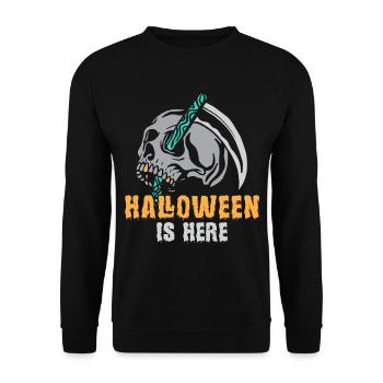 Halloween-Sensenmann-Engel des Todes - Unisex Pullover - Schwarz - Vorne - Alina (178cm) & Michal (187cm)