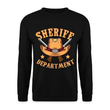 Sheriff Department Cowboyhut Revolver Sheriffstern - Unisex Pullover - Schwarz - Vorne - Alina (178cm) & Michal (187cm)