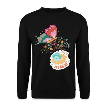Love Motivational Saying with Butterfly and Cute B - Unisex Pullover - Schwarz - Vorne - Alina (178cm) & Michal (187cm)