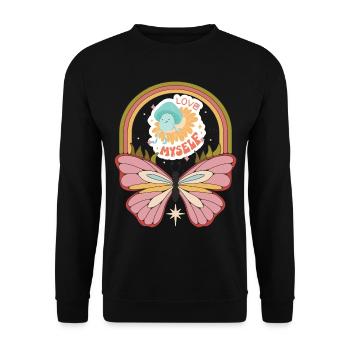 Love Butterfly Motivational Saying with Cute Butte - Unisex Pullover - Schwarz - Vorne - Alina (178cm) & Michal (187cm)