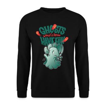 Geist will nur Spaß haben Halloween-Party-Albtraum - Unisex Pullover - Schwarz - Vorne - Alina (178cm) & Michal (187cm)