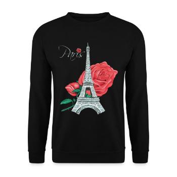 Paris Rose Eiffelturm Rosen Französische Liebe Fra - Unisex Pullover - Schwarz - Vorne - Alina (178cm) & Michal (187cm)
