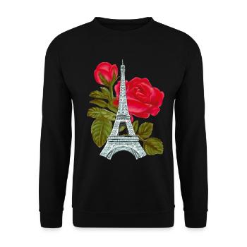 Tour Eiffel avec Rose Love Paris Roses Français - Sweat-shirt Unisexe - noir - Devant - Alina (178cm) & Michal (187cm)
