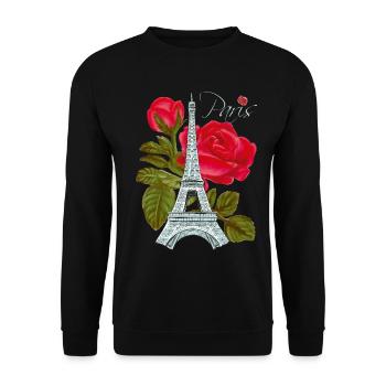 Liebes-Paris-Eiffelturm mit Rosen-Franzosen-Liebes - Unisex Pullover - Schwarz - Vorne - Alina (178cm) & Michal (187cm)