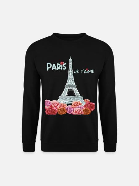 J’adore Paris-fleurs-Tour Eiffel-roses-Français- - Sweat-shirt Unisexe - noir